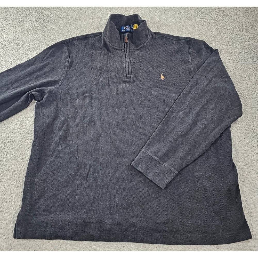 Polo Ralph Lauren Sweater Men XL Black Estate Rib Flesh Pony Quarter Zip Preppy